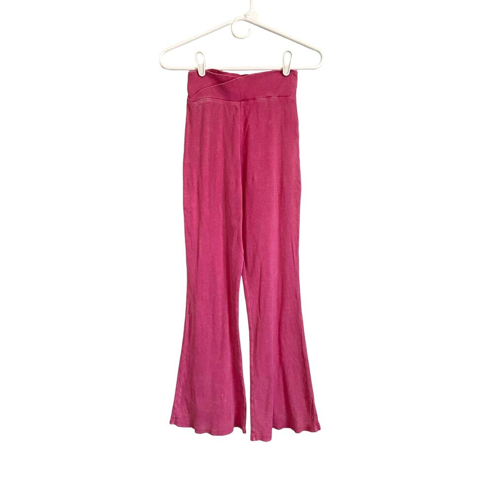 Evsie pink flare leg knit leggings ribbed stretch lightweight cotton XL 13-14